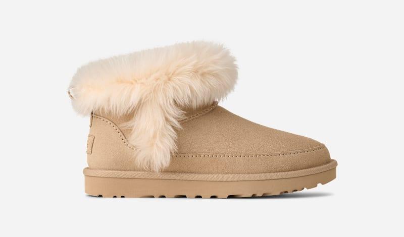 ugg® women's classic ultra mini chalet sheepskin classic boots in sandcastle,