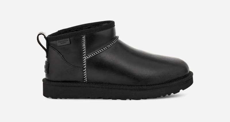ugg® women's classic ultra mini leather regen classic boots in black,