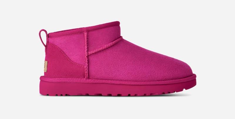 ugg® women's classic ultra mini sheepskin classic boots in dark peony,