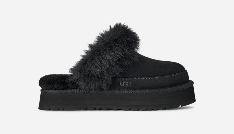 ugg® women's disquette chalet sheepskin slippers in black,