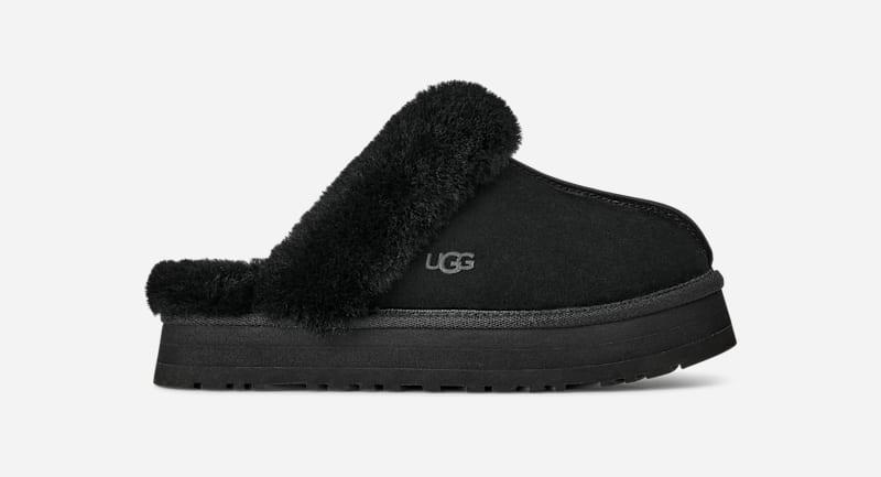 ugg® women's disquette sheepskin slippers in black,