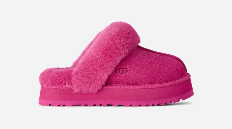 ugg® women's disquette sheepskin slippers in dark peony,
