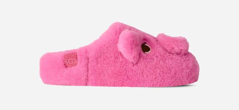 ugg® women's elea pooch slip-on sheepskin slippers in pink laquer,