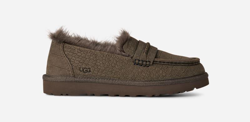 ugg® women's ellis embossed loafer sheepskin shoes in dense smoke,