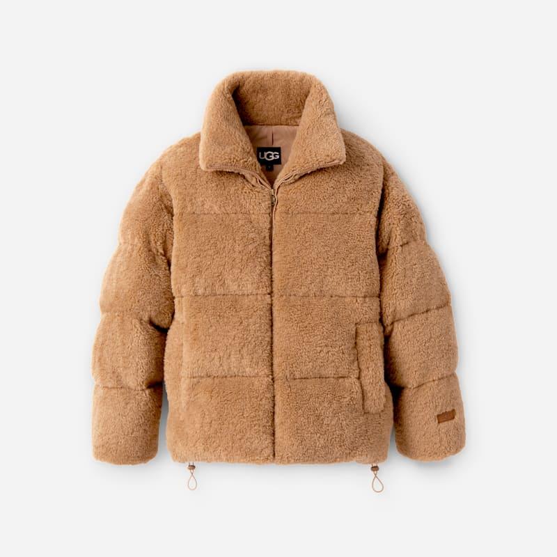 ugg® women's emmalyn ugg®fluff puffer jacket fleece in camel,