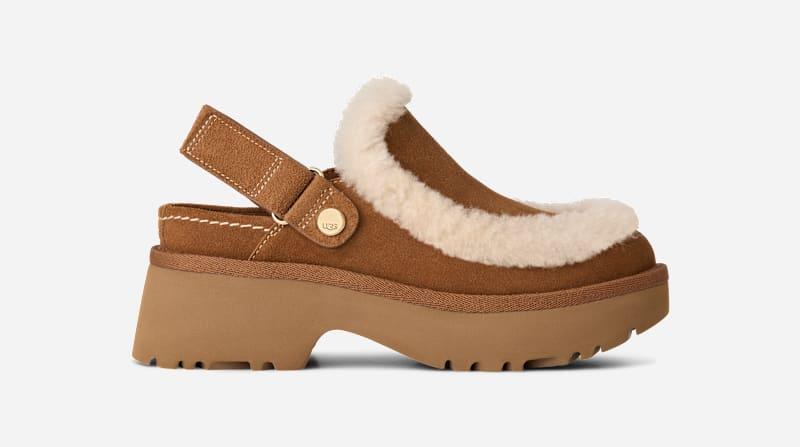 ugg® women's esmee clog sheepskin shoes in chestnut,