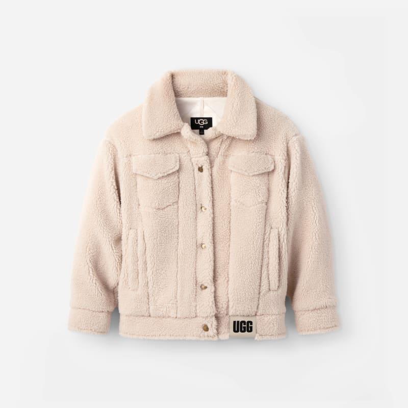 ugg® women's frankie sherpa trucker jacket fleece/recycled materials in natural ii,