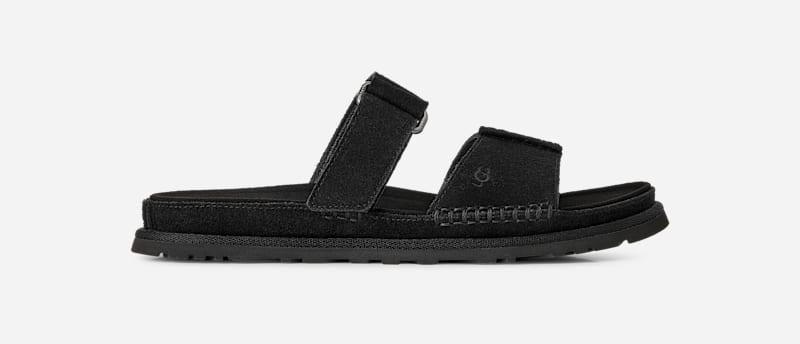 ugg® women's goldengaze slide suede sandals in black,