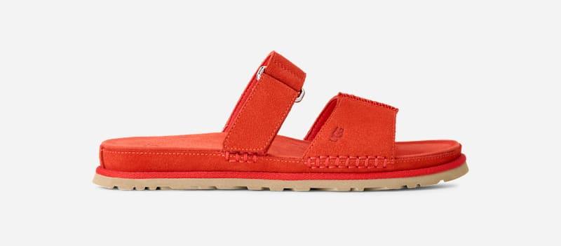 ugg® women's goldengaze slide suede sandals in red pepper,