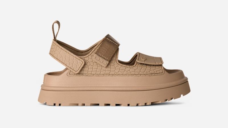 ugg® women's goldenglow embossed sandals in mustard seed,