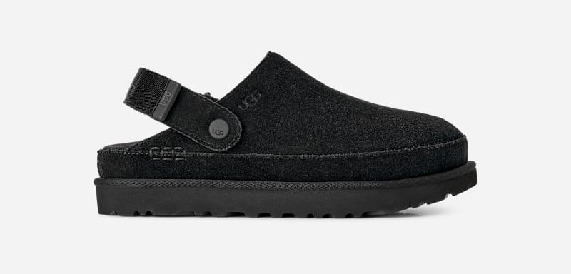 ugg® women's goldenstar clog suede shoes in black,