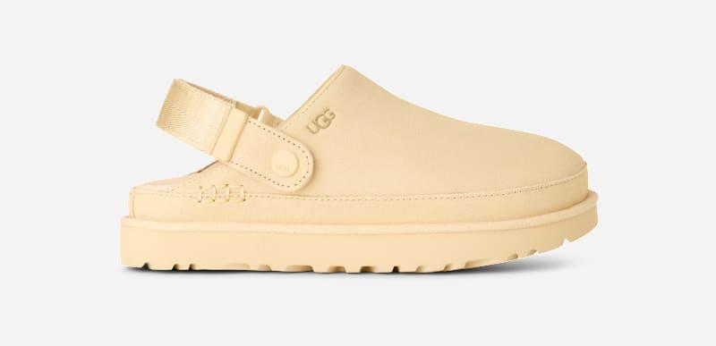 ugg® women's goldenstar clog suede shoes in pale buttercup,