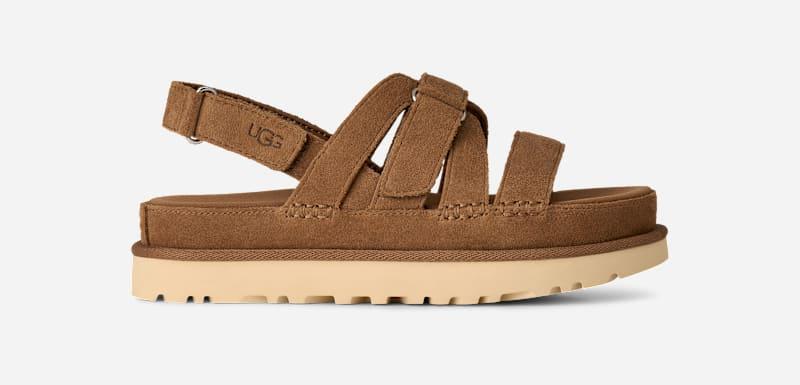 ugg® women's goldenstar gleam suede sandals in chestnut,