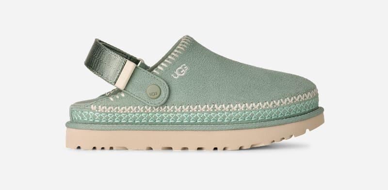 ugg® women's goldenstar meadow accent clog suede shoes in artichoke,