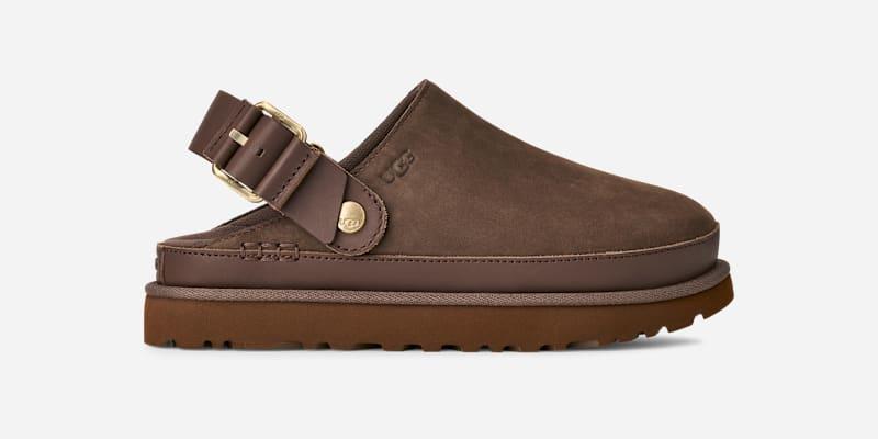 ugg® women's goldenstar villa clog nubuck shoes in molasses,