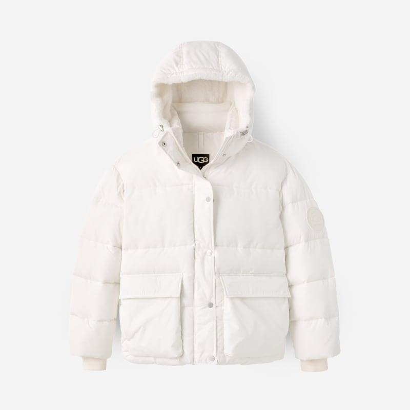 ugg® women's kennedey puffer jacket polyester in nimbus,