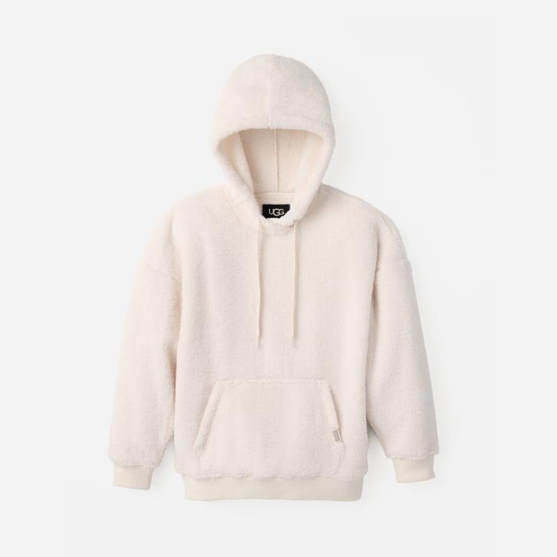 ugg® women's loyra sherpa hoodie fleece tops in cream,