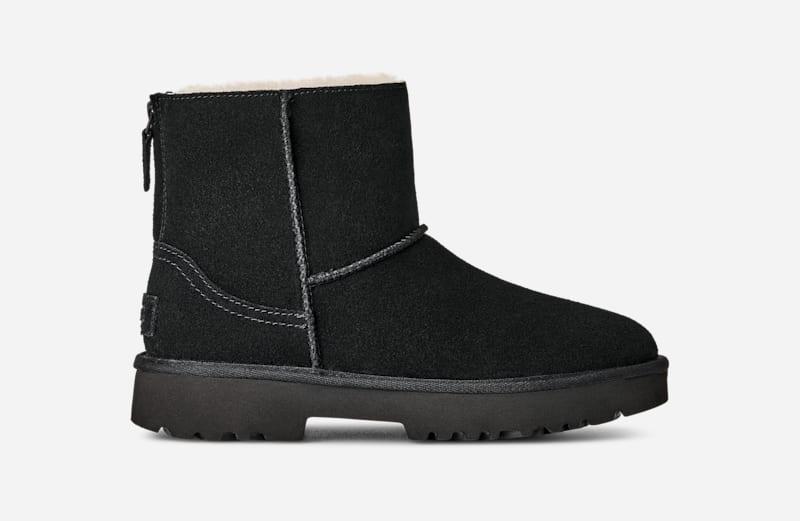 ugg® women's marais zip up sheepskin classic boots in black,
