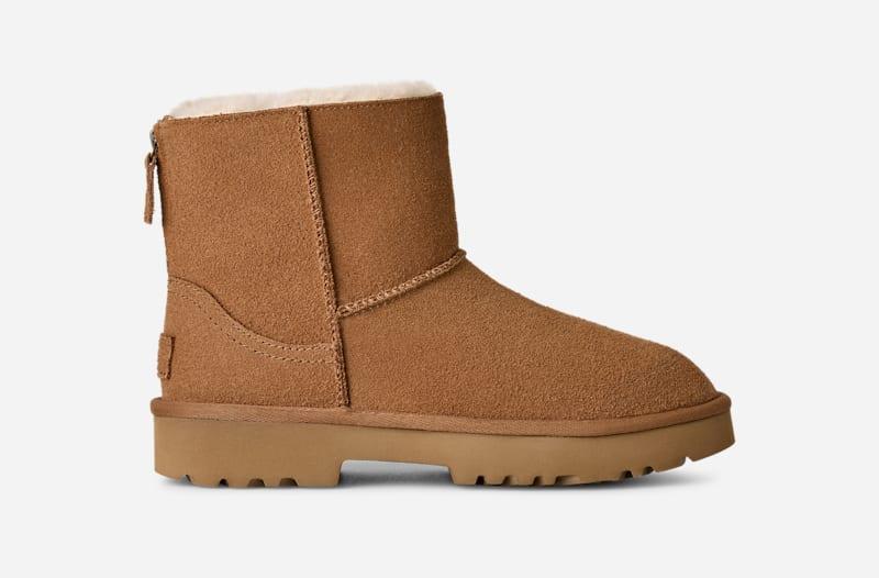 ugg® women's marais zip up sheepskin classic boots in chestnut,