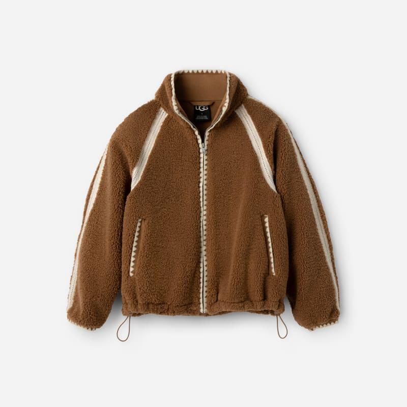 ugg® women's nikia crochet ugg®fluff jacket fleece/recycled materials tops in chestnut,