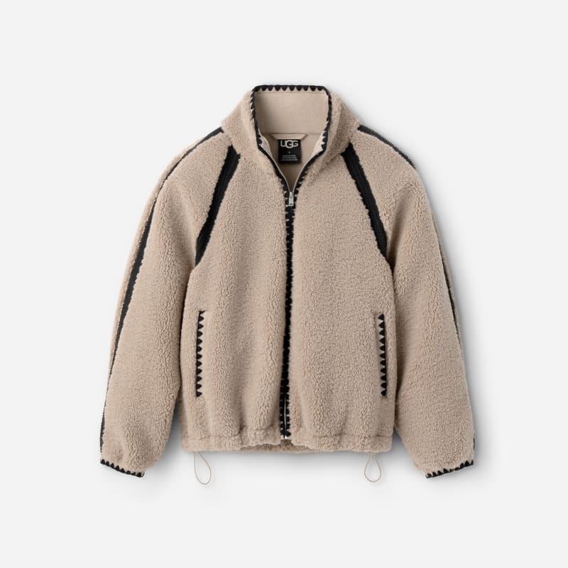 ugg® women's nikia crochet ugg®fluff jacket fleece/recycled materials tops in putty,