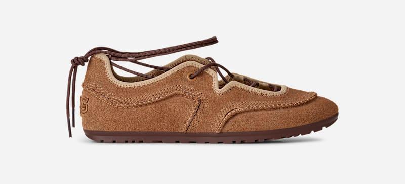 ugg® women's quill ballet sneaker suede shoes in chestnut/sand,