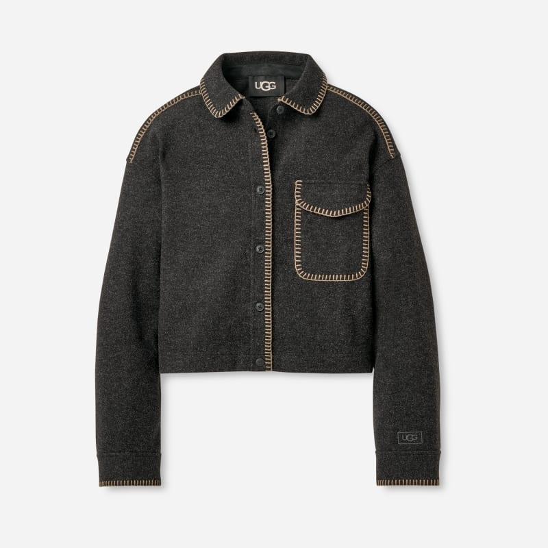 ugg® women's toria jacket polyester tops in black heather,