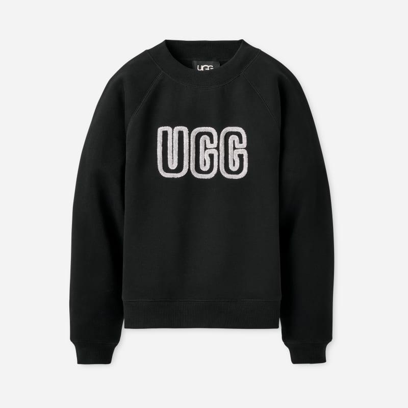 ugg® women's ugg® logo crewneck cotton blend tops in black,