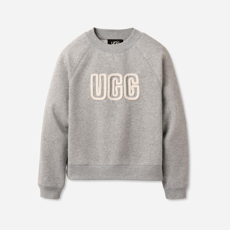 ugg® women's ugg® logo crewneck cotton blend tops in grey heather,