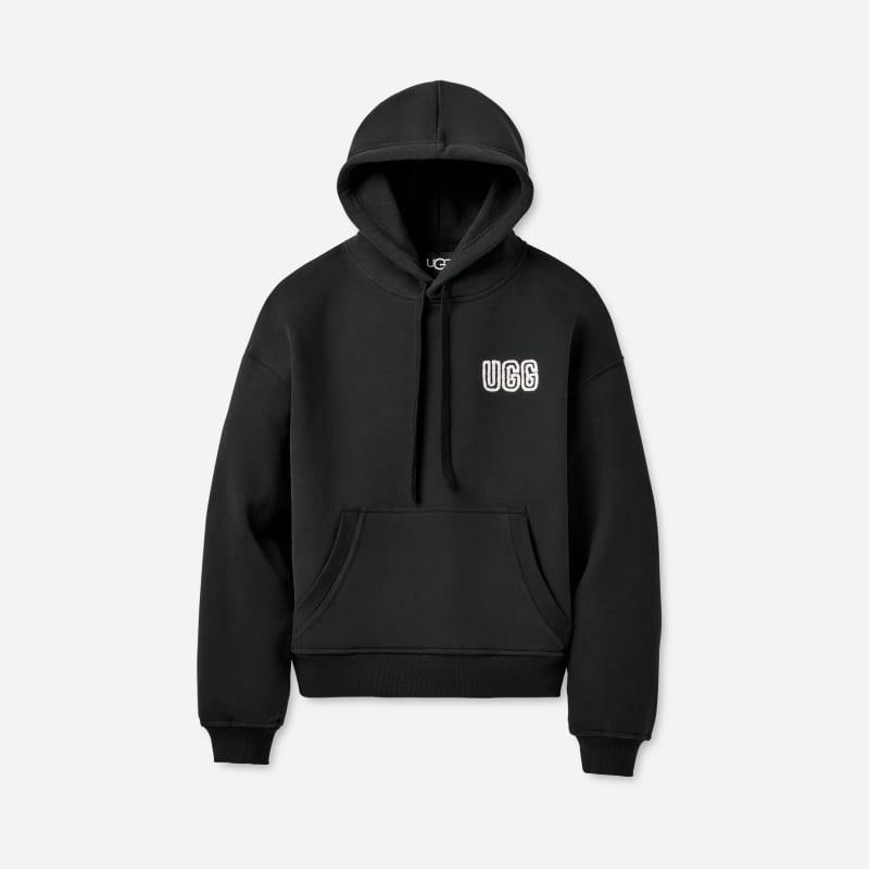 ugg® women's ugg® logo hoodie cotton blend tops in black,
