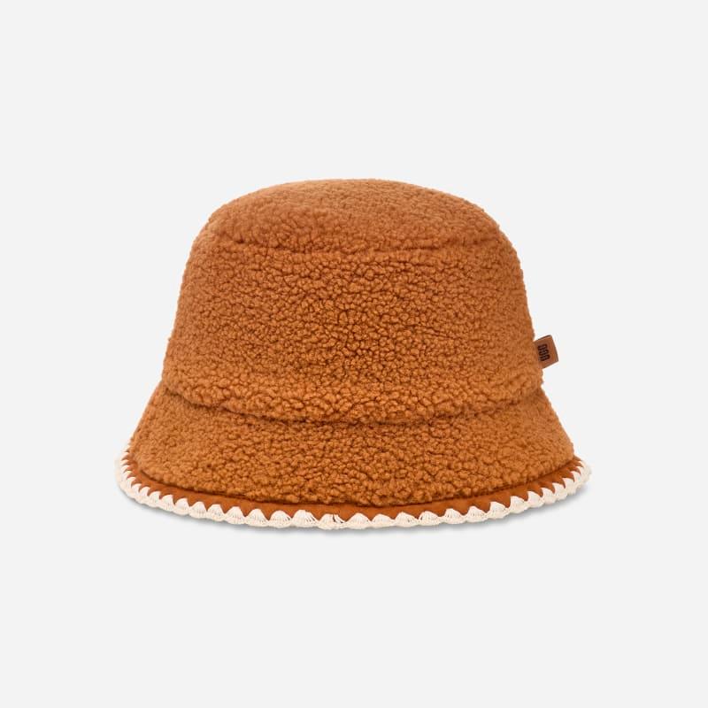 ugg® women's ugg®fluff scalloped hat fleece in chestnut,