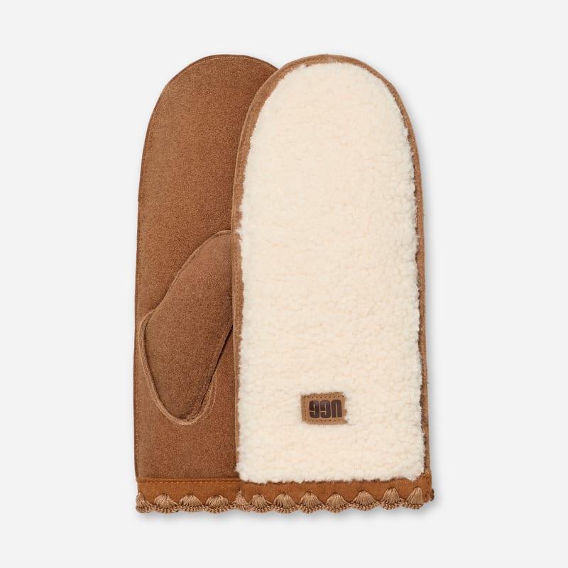 ugg® women's ugg®fluff scalloped mitten leather/fleece in nimbus,