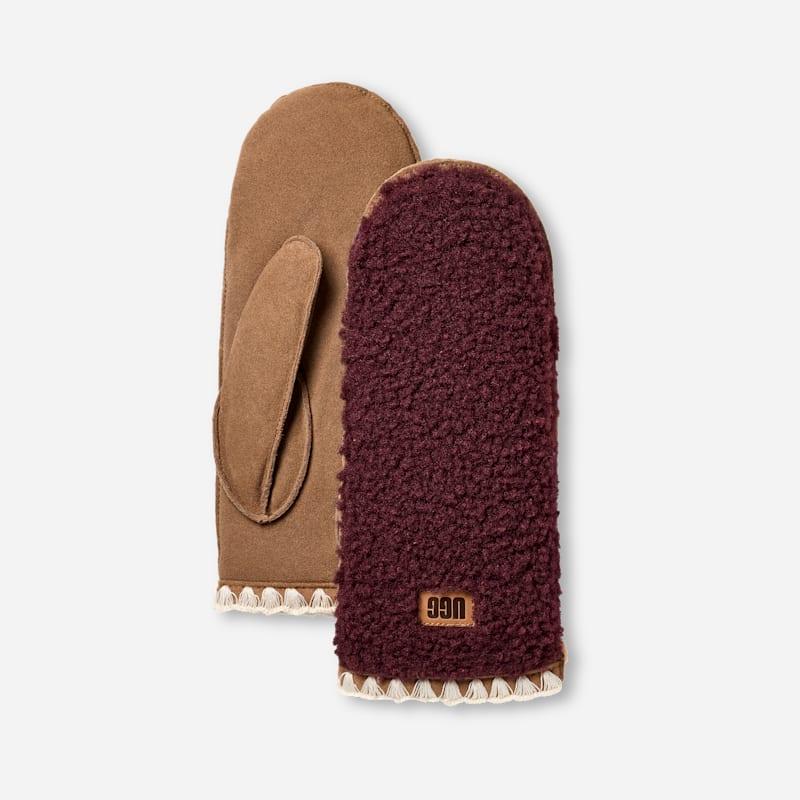 ugg® women's ugg®fluff scalloped mitten leather/fleece in wild grape,