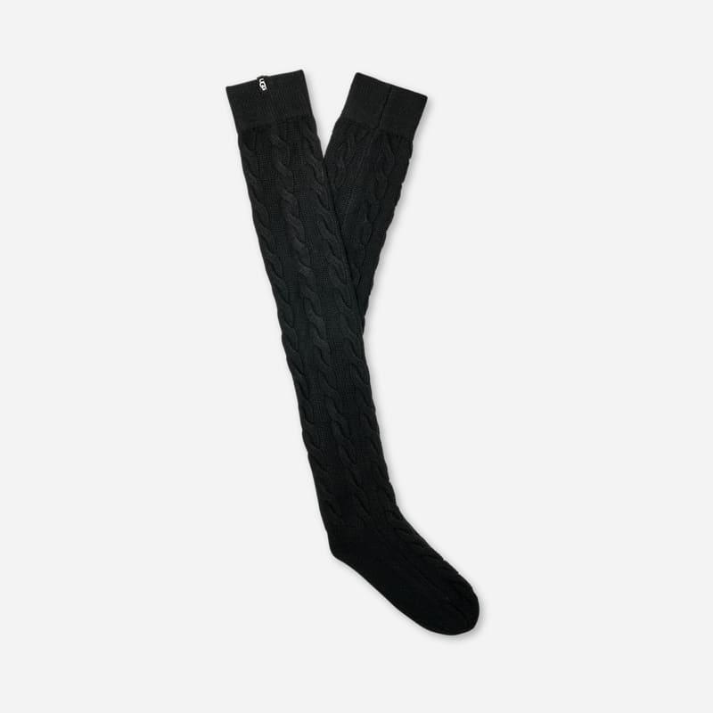 ugg® women's zanika thigh high cable acrylic blend in black,
