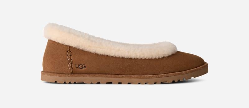 ugg® women's zora ballet flat sheepskin shoes in chestnut,