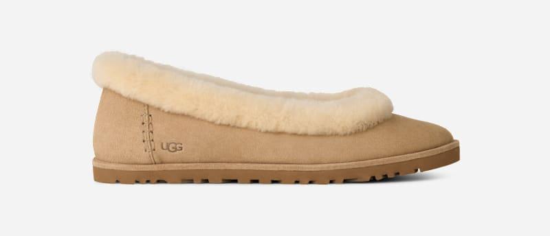 ugg® women's zora ballet flat sheepskin shoes in sand,