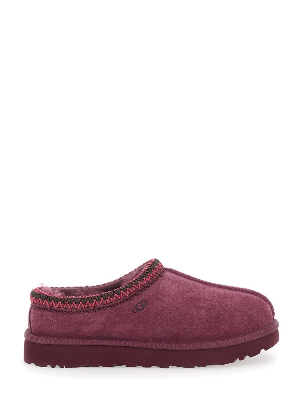 ugg bordeaux mules with almond toe and embroidery in suede woman