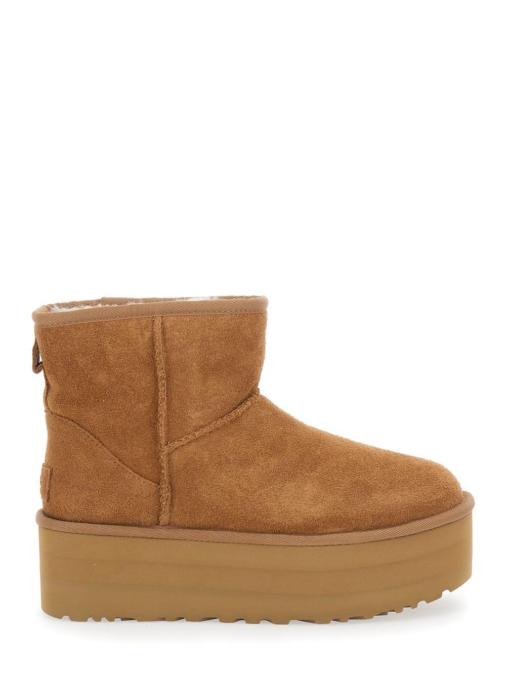ugg classic mini platform beige ankle boots with platform in suede woman