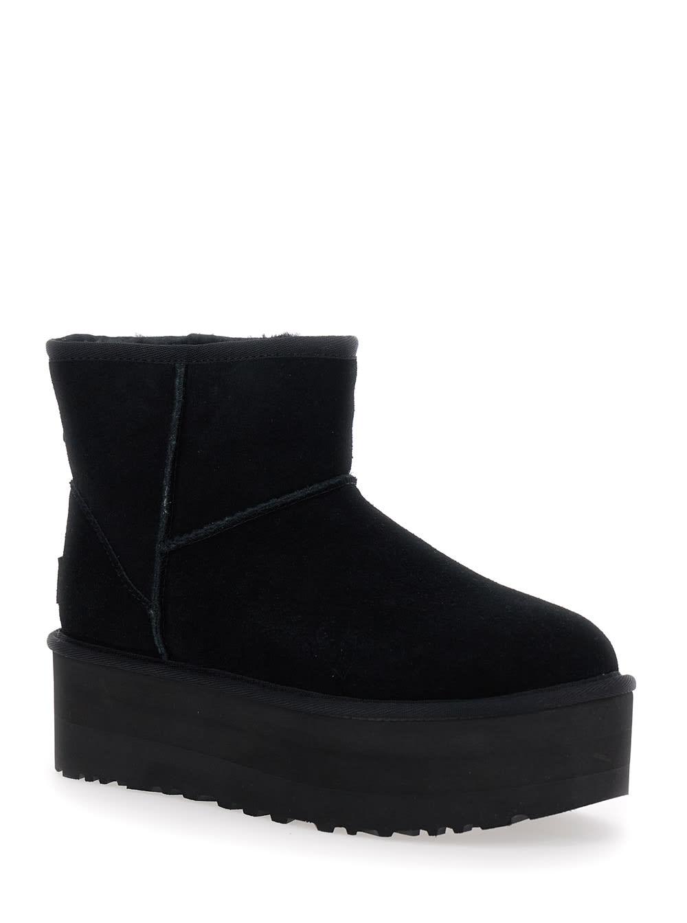 ugg classic mini platform black ankle boots with platform in suede woman