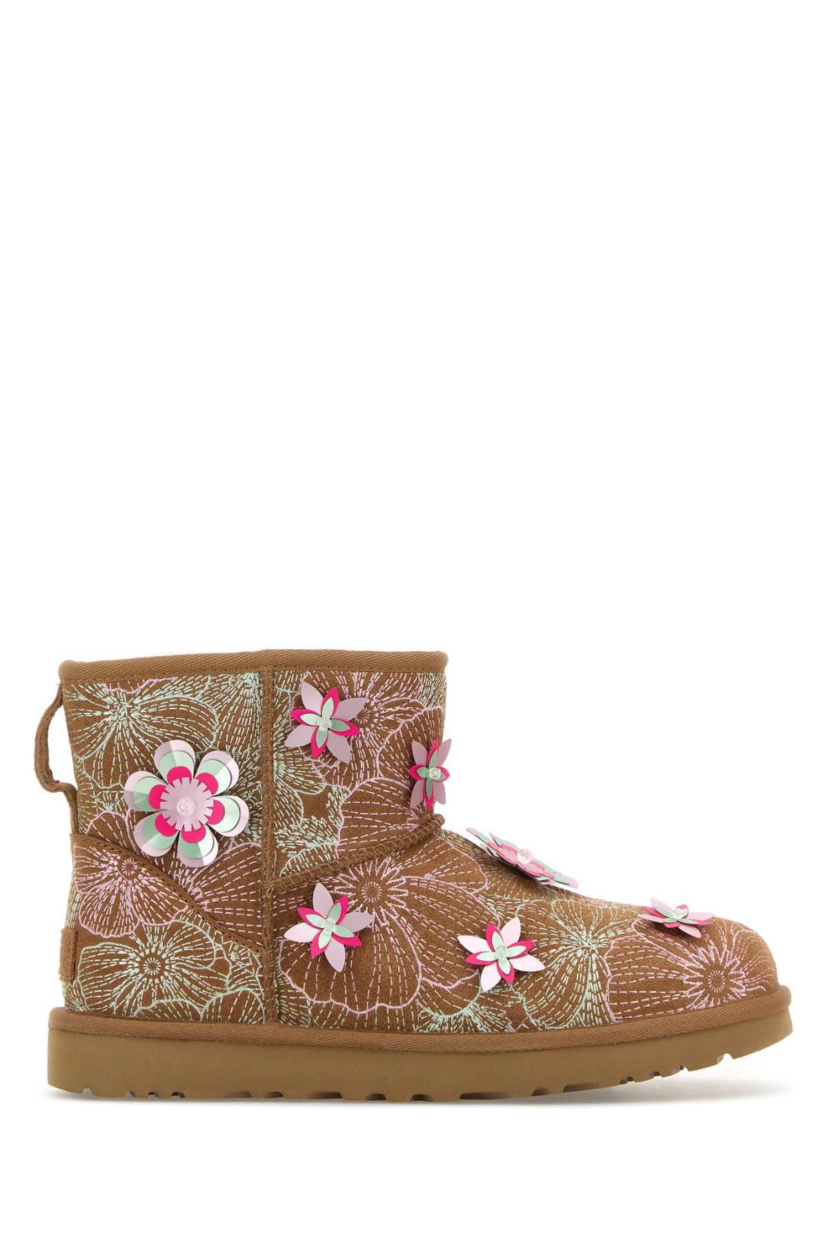 ugg embroidered suede classic mini meadow ankle boots