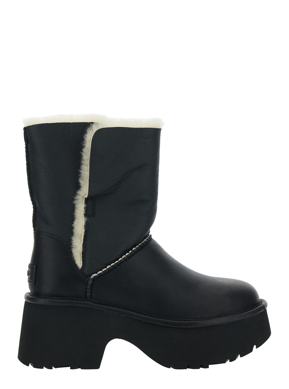 ugg esmee black ankle boots with fur detailing and platform in leather woman