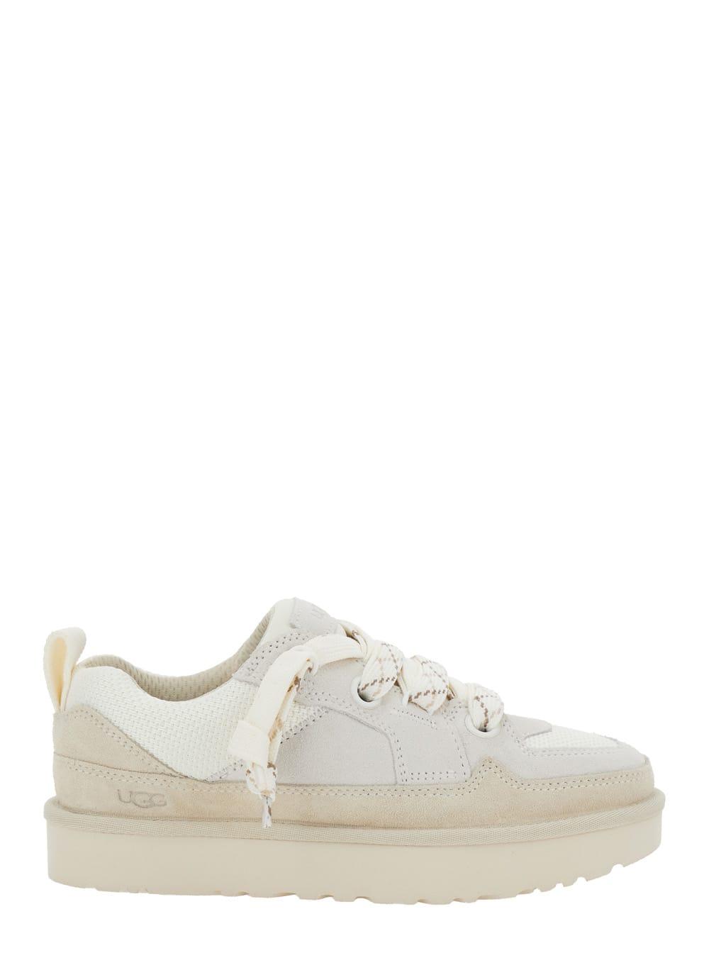 ugg lo lowmel white sneakers with mesh inserts and logo on the side in suede woman