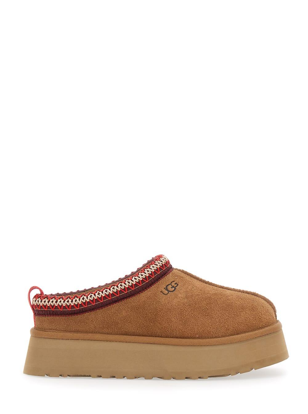 ugg tasman beige plaited hem mules in suede woman