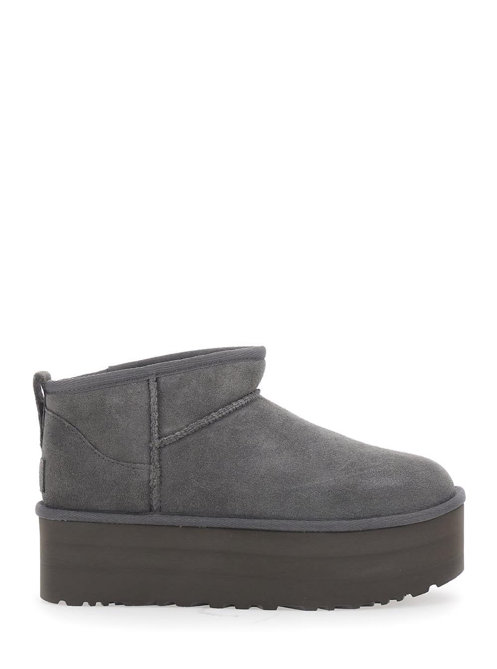 ugg ultra mini classic grey pull-on boots in suede woman