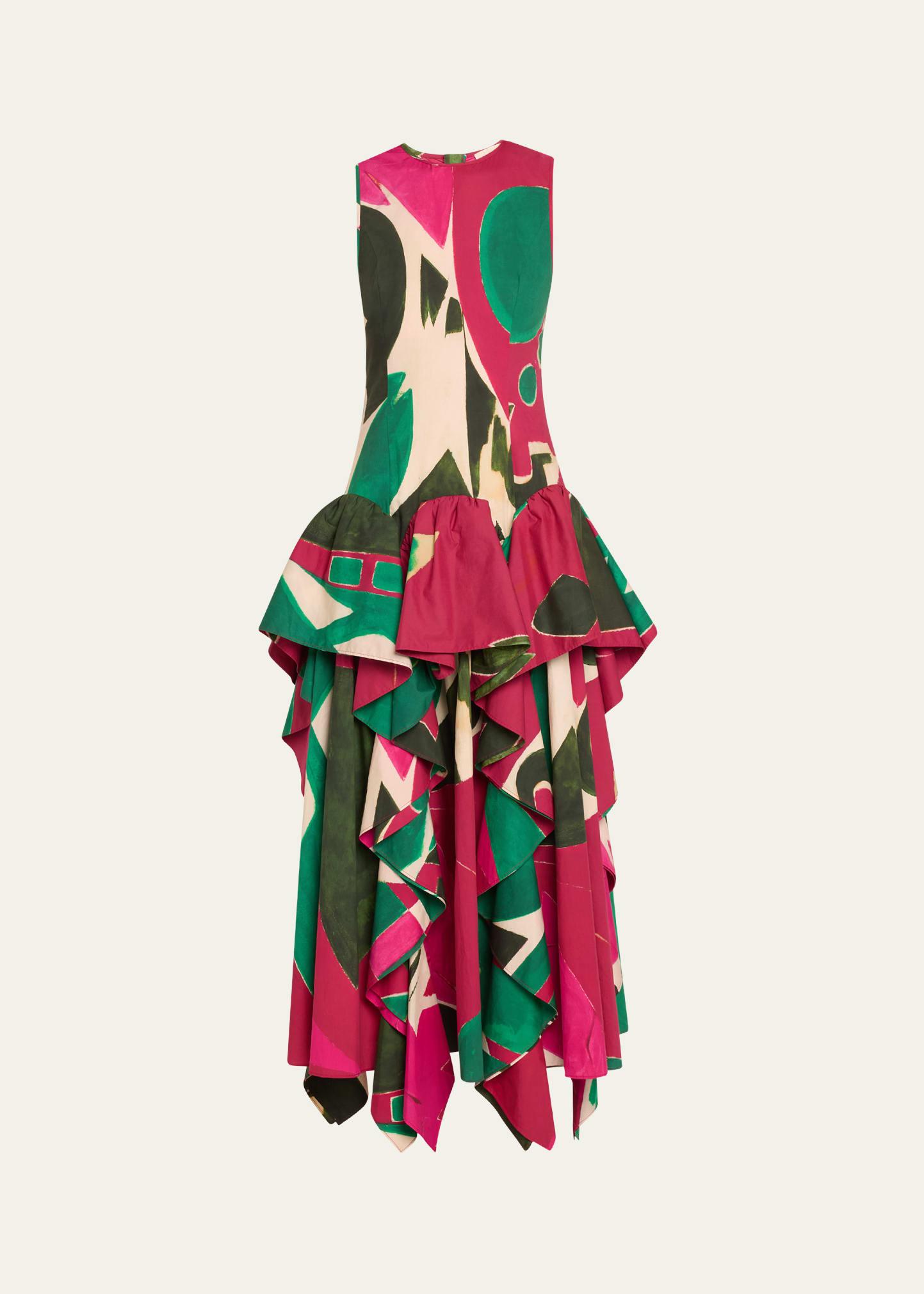 uj x lee krasner mural sleeveless ruffle dress