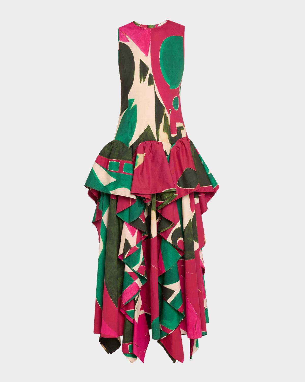 uj x lee krasner mural sleeveless ruffle dress