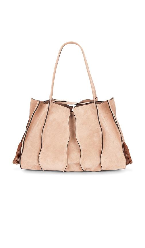 ulla johnson adria pleated wave tote bag in tan.
