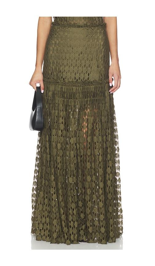 ulla johnson aris lace maxi skirt in army.