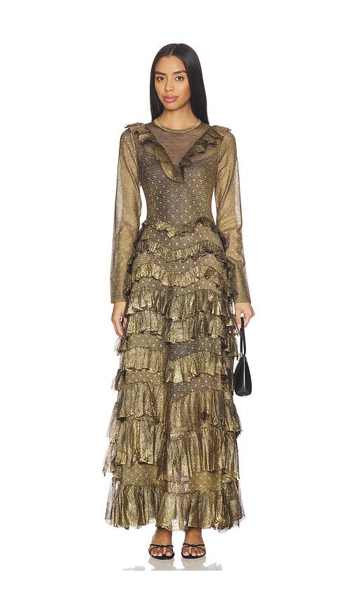 ulla johnson calliope dress in metallic gold.