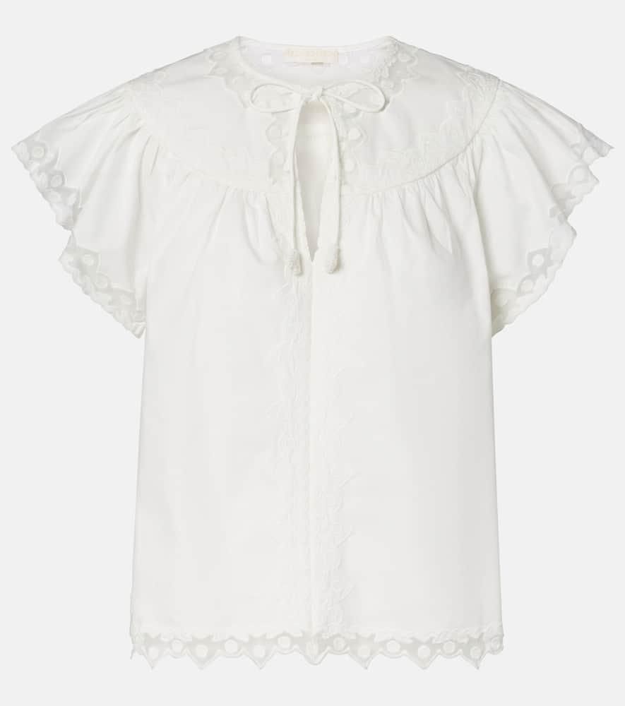 ulla johnson effie embroidered cotton top